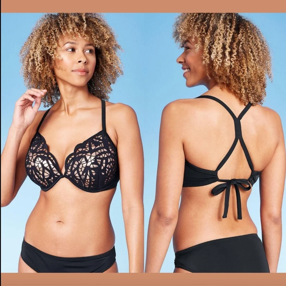 NEW $33 Shade & Shore Light Lift Laser Cut Metallic‎ Bikini Top [ SZ 34C ] #3357